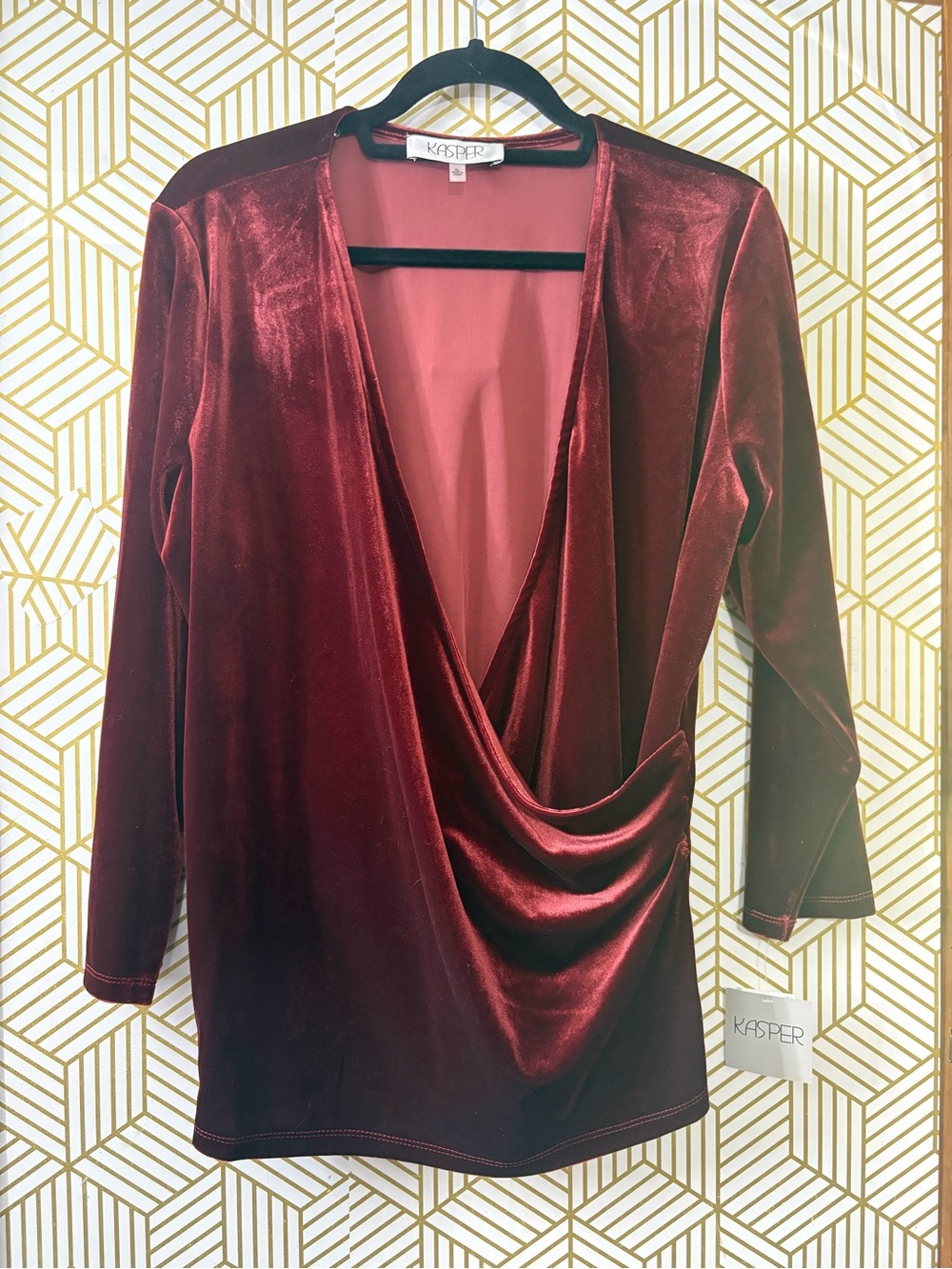 Kasper Velvet surplice top  - Burgundy XL